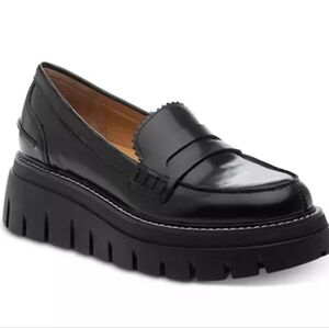 JSlides Tyler Platform Loafers Black Leather Size 8